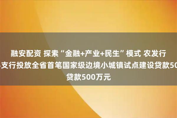 融安配资 探索“金融+产业+民生”模式 农发行嘉荫县支行投放全省首笔国家级边境小城镇试点建设贷款500万元